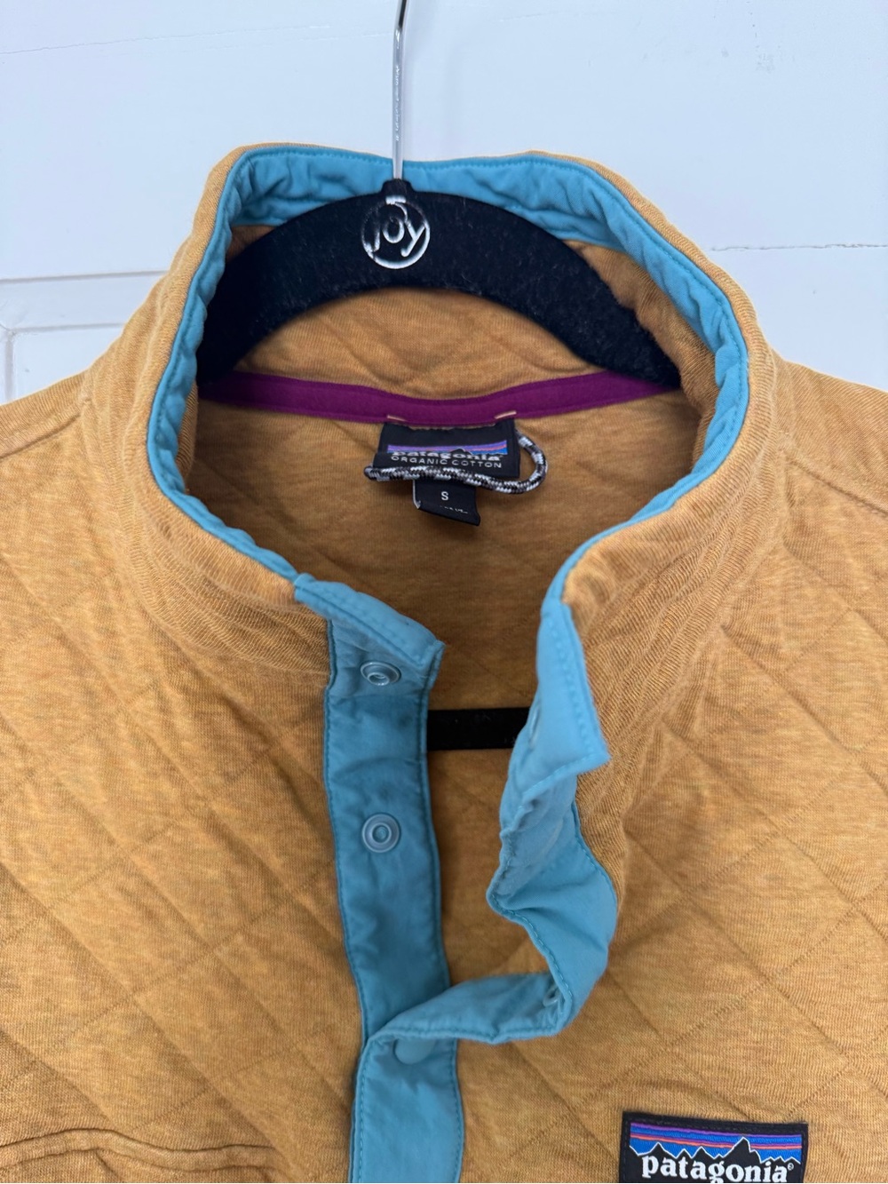 Patagonia Quilted Pullover in Mustard with Teal Accents - Picture 2 of 5